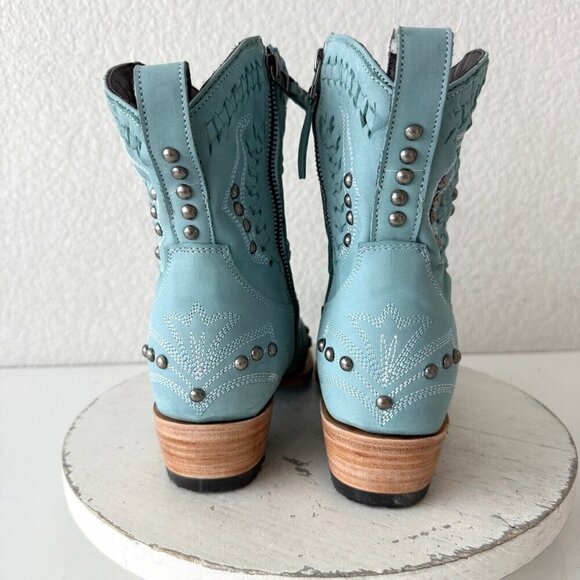 Lane COSSETTE Womens Cowboy Bootied 8 Blue Leather Cowgirl Western Ankle Boots - Picture 4 of 13
